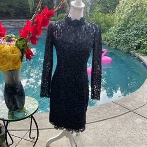 Betsey Johnson Sz 4 Black floral embroidered lace scallop accent Dress 🌸